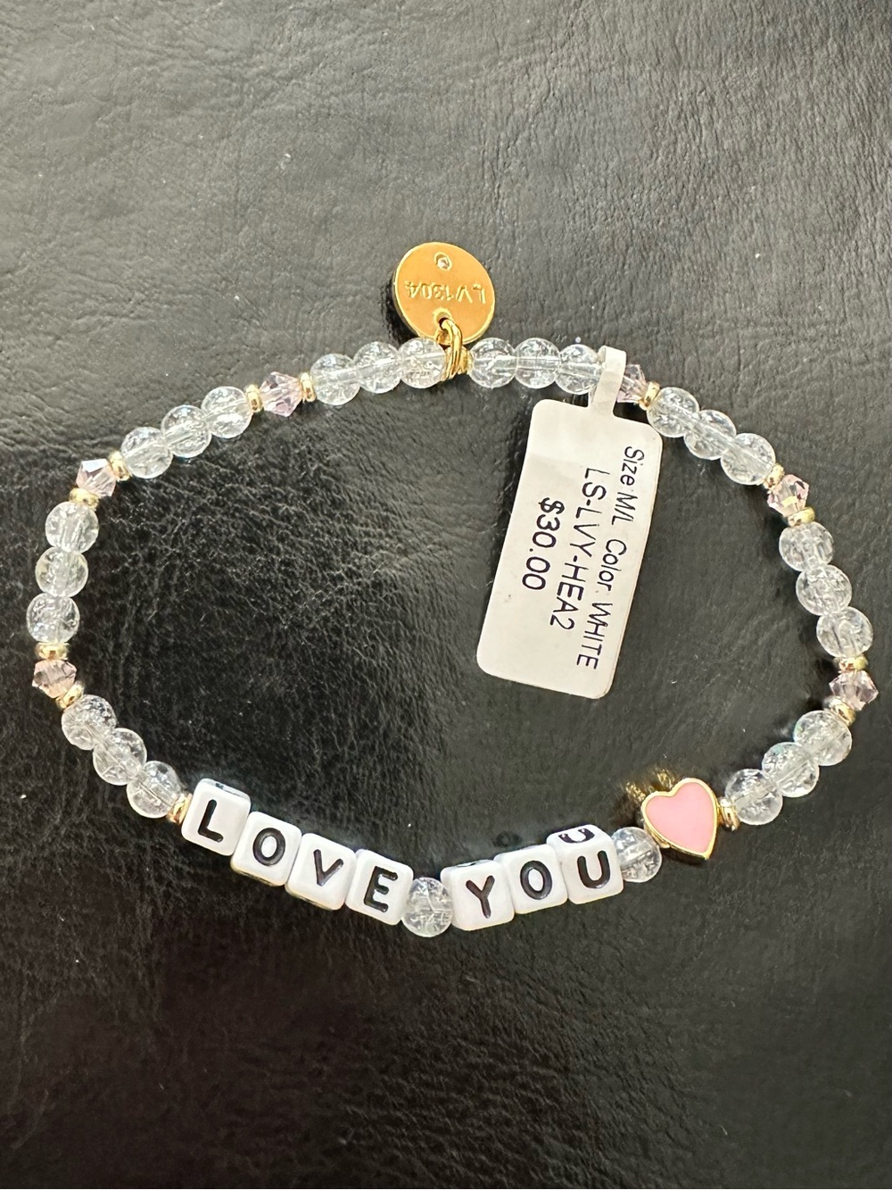 Clear Bead 'LOVE YOU' Stretch Bracelet with Pink Heart Accent